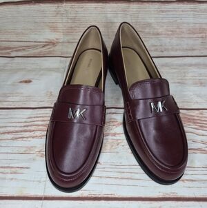 Michael Kors Burgundy Leather MK Penny Loafers